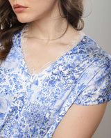 Women's Blue Casual Half Sleeves Top