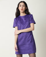 Women's Sions Purple Round Neck Short Sleeves Mini Dress