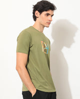 Men's Green Casual Regular Fit Printed Half Sleeves Tshirt