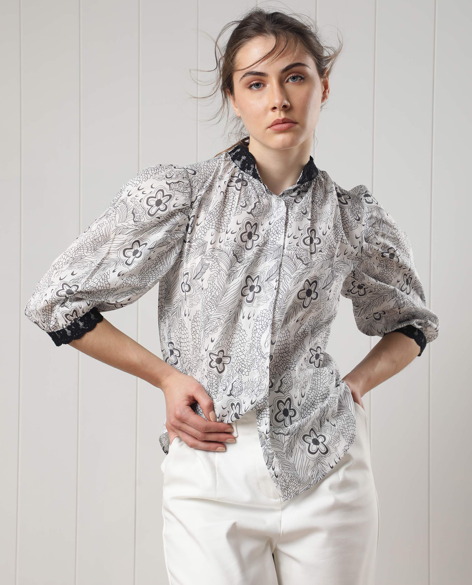 Women's White Casual Three Quarter Sleeves Top