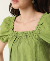 Women's Green Casual Half Sleeves Top
