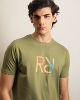 Men's Green Casual Regular Fit Printed Half Sleeves Tshirt