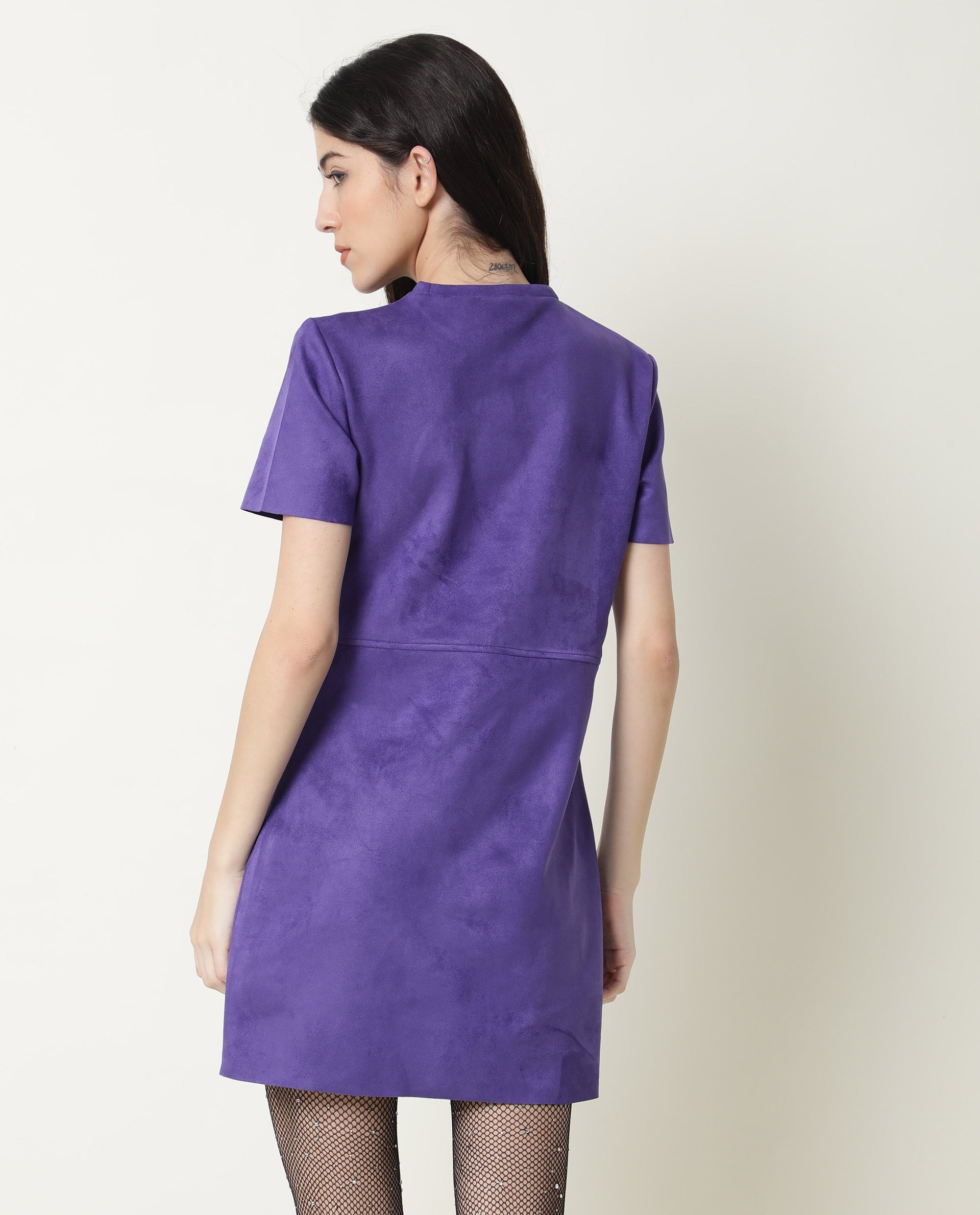 Women's Sions Purple Round Neck Short Sleeves Mini Dress