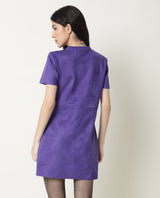 Women's Sions Purple Round Neck Short Sleeves Mini Dress