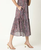 Women's Hilda Pink Abstract Print V Neck Double Spaghetti Straps Tiered Midi Dress