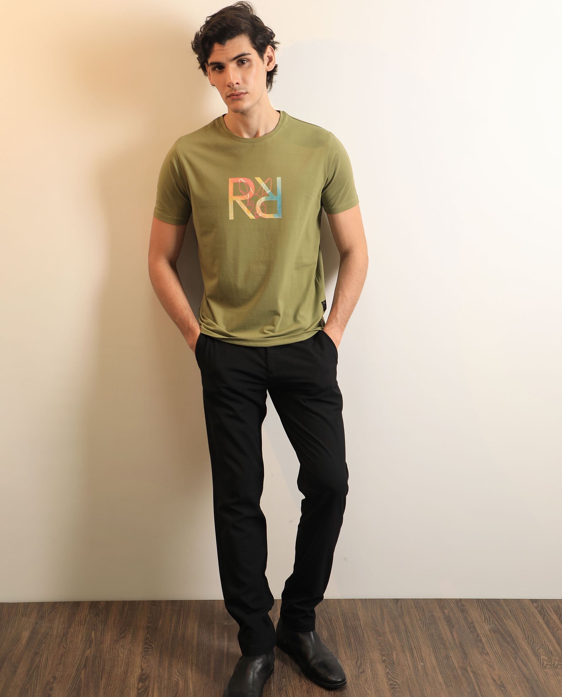 Men's Green Casual Regular Fit Printed Half Sleeves Tshirt
