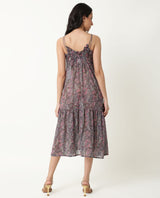 Women's Hilda Pink Abstract Print V Neck Double Spaghetti Straps Tiered Midi Dress