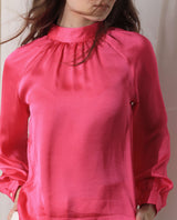 Women's Pink Casual Full Sleeves Top