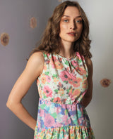 Women's Carys Multicolor Polyester Fabric Sleeveless Key Hole Neck Regular Fit Floral Print Knee Length Tiered Dress