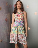Women's Carys Multicolor Polyester Fabric Sleeveless Key Hole Neck Regular Fit Floral Print Knee Length Tiered Dress