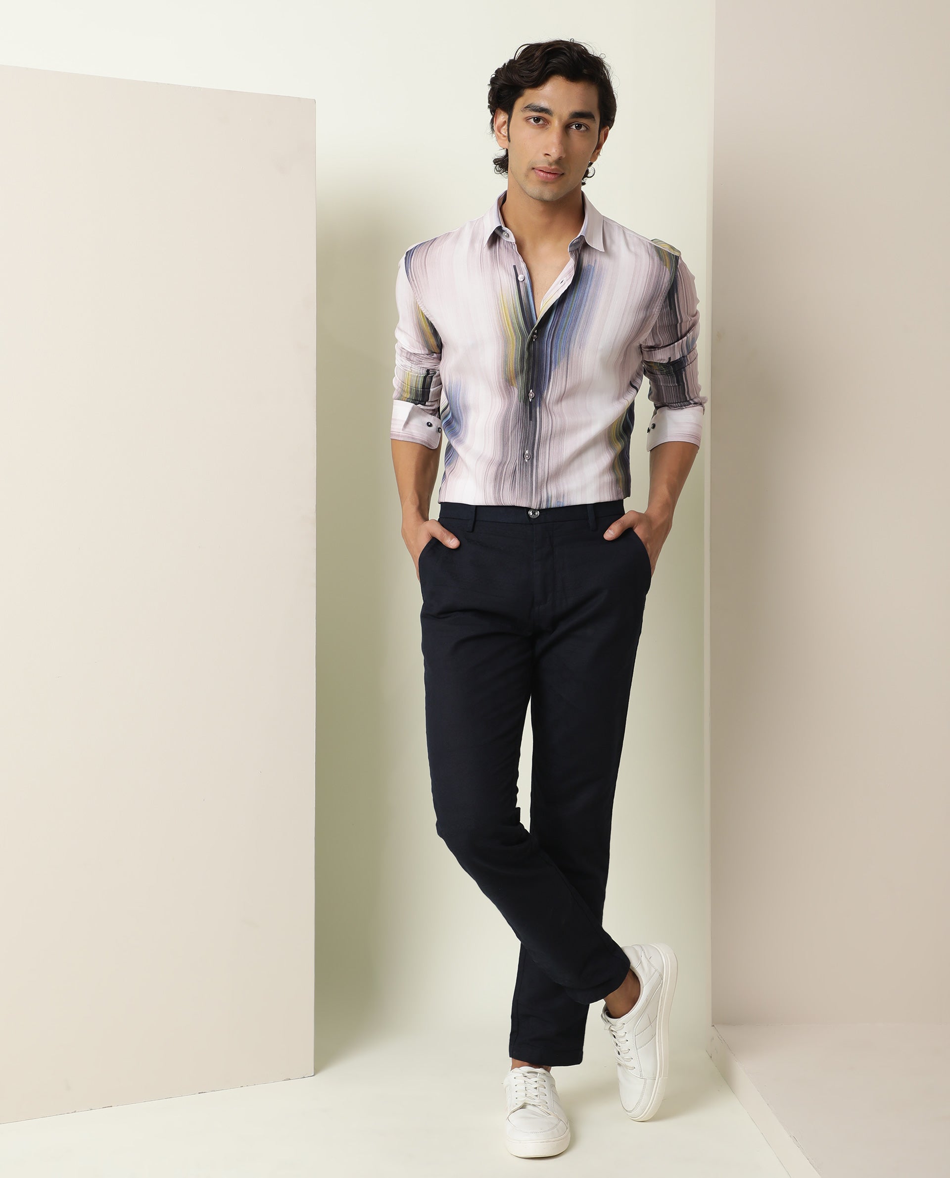 Men's Blue Casual Regular Fit Printed Full Sleeves Shirt