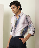 Men's Blue Casual Regular Fit Printed Full Sleeves Shirt