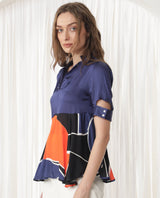 Women's Navy Casual Half Sleeves Top