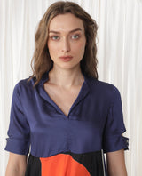 Women's Navy Casual Half Sleeves Top