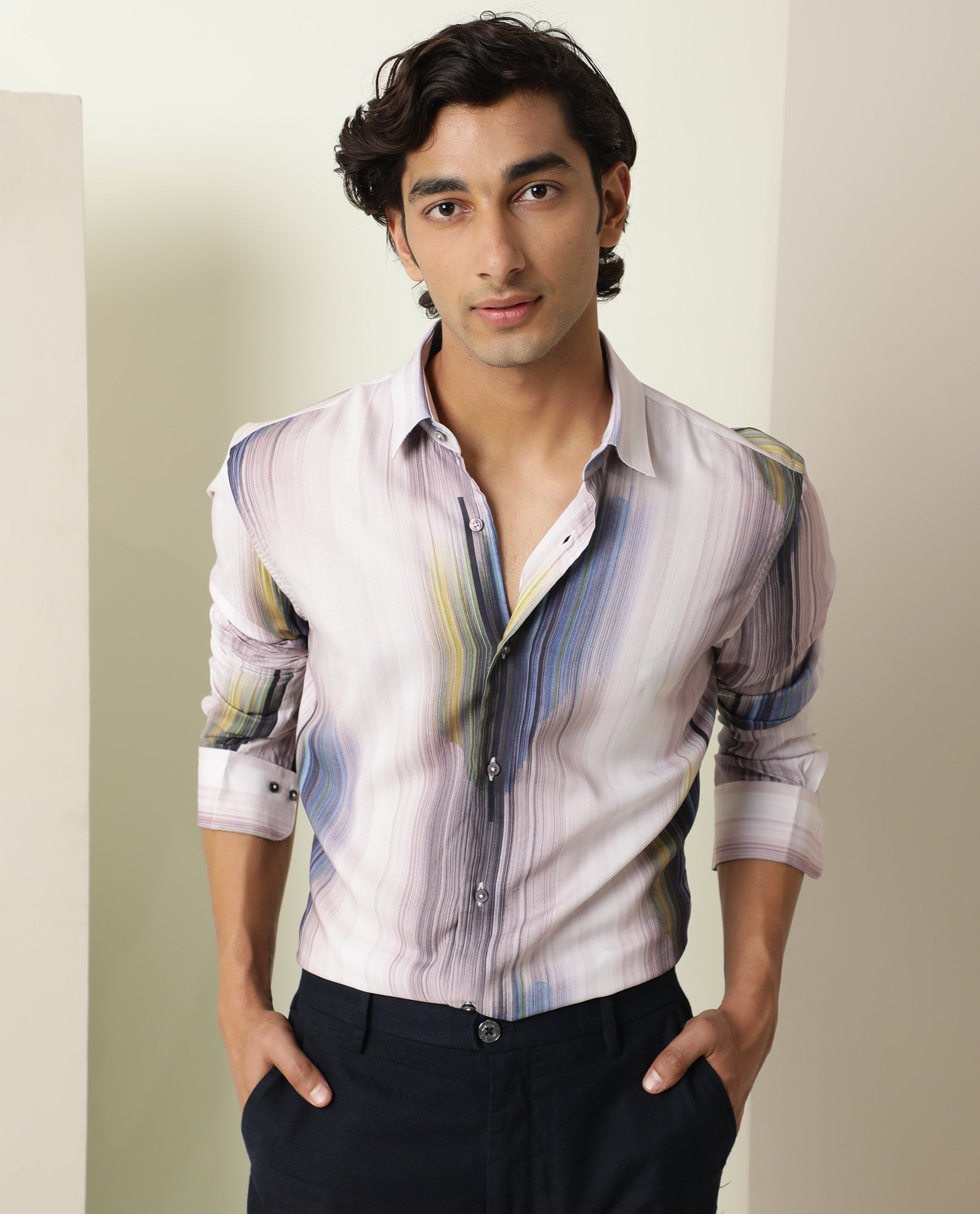 Men's Blue Casual Regular Fit Printed Full Sleeves Shirt