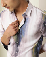 Men's Blue Casual Regular Fit Printed Full Sleeves Shirt