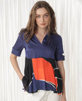 Women's Navy Casual Half Sleeves Top