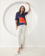Women's Navy Casual Half Sleeves Top
