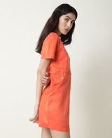 Women's Sions Red Round Neck Short Sleeves Pseudo Side Pockets Mini Dress
