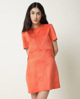 Women's Sions Red Round Neck Short Sleeves Pseudo Side Pockets Mini Dress