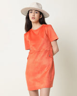 Women's Sions Red Round Neck Short Sleeves Pseudo Side Pockets Mini Dress