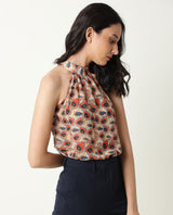Women's Blake Beige Top Polyester Fabric Sleeveless Back Closure Solid
