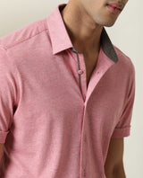 Men's Pink Casual Regular Fit Solid Half Sleeves Shirt
