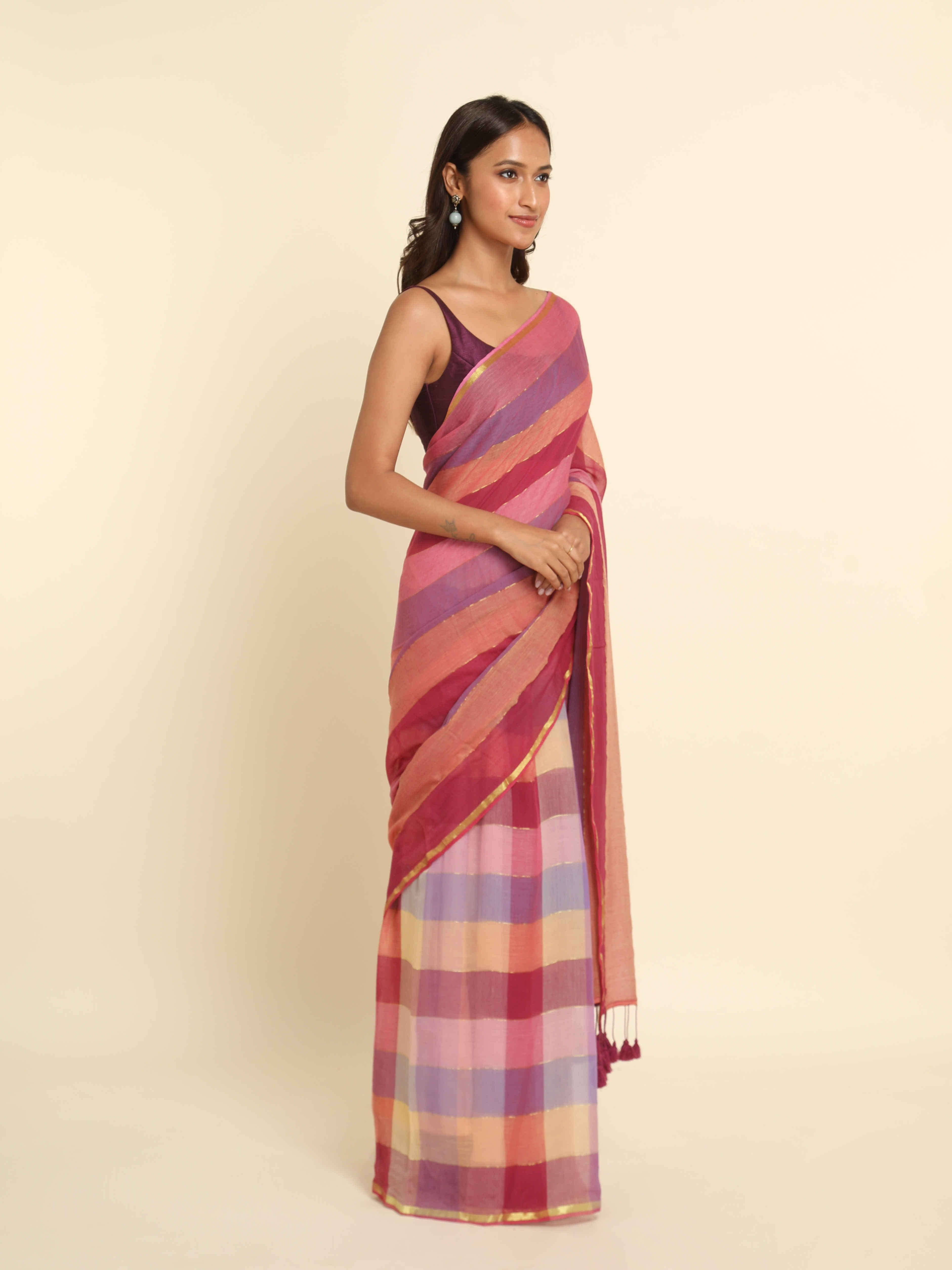 Women's Multicolor Mul Cotton Saree