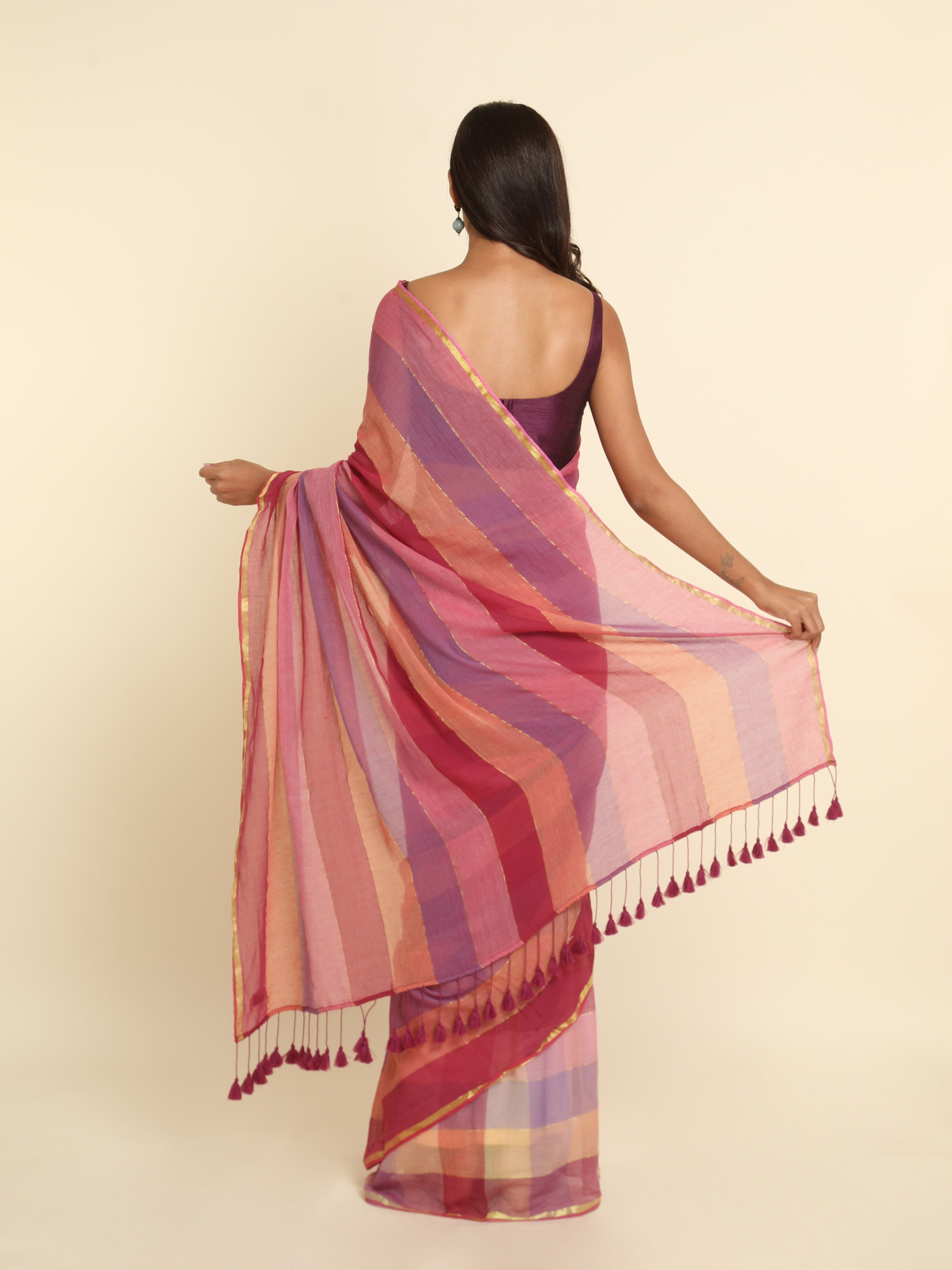 Women's Multicolor Mul Cotton Saree