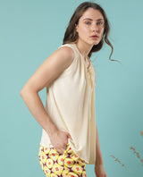 Women's Beige Casual Sleeveless Top