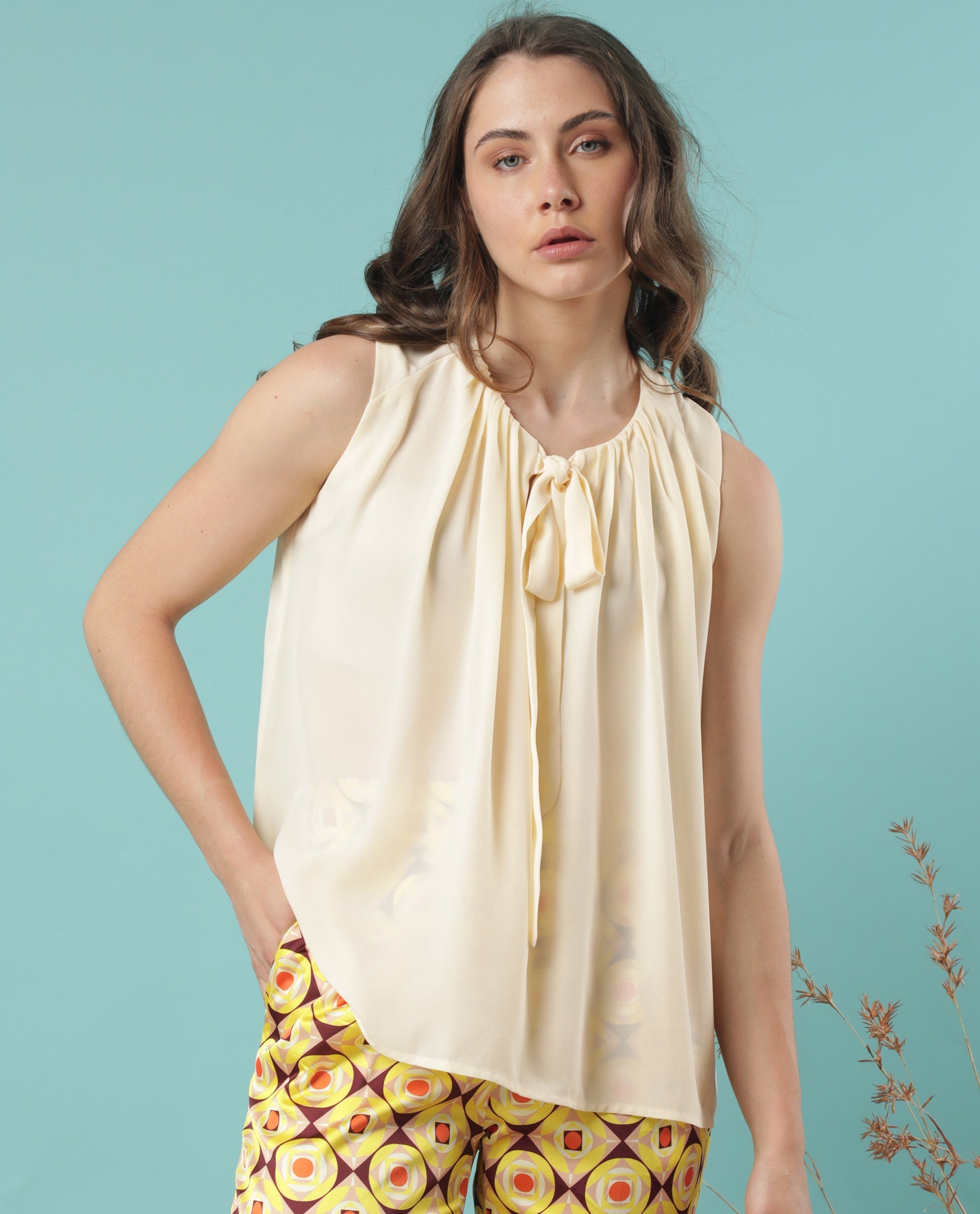Women's Beige Casual Sleeveless Top