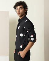 Men's Black Casual Regular Fit Printed Full Sleeves Shirt
