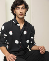 Men's Black Casual Regular Fit Printed Full Sleeves Shirt