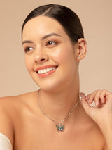 Women's Vibrant Blue Silver Winged Beauty Necklace