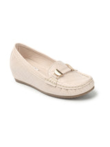 Women Cream Textured Lightweight Heeled Loafers