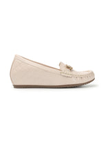 Women Cream Textured Lightweight Heeled Loafers