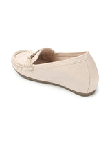 Women Cream Textured Lightweight Heeled Loafers