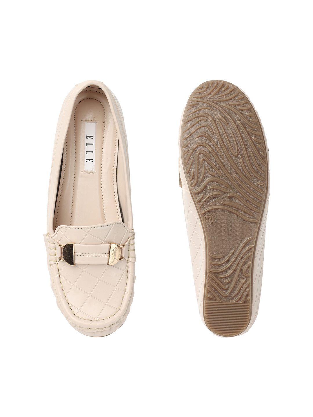 Women Cream Textured Lightweight Heeled Loafers