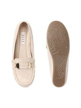 Women Cream Textured Lightweight Heeled Loafers