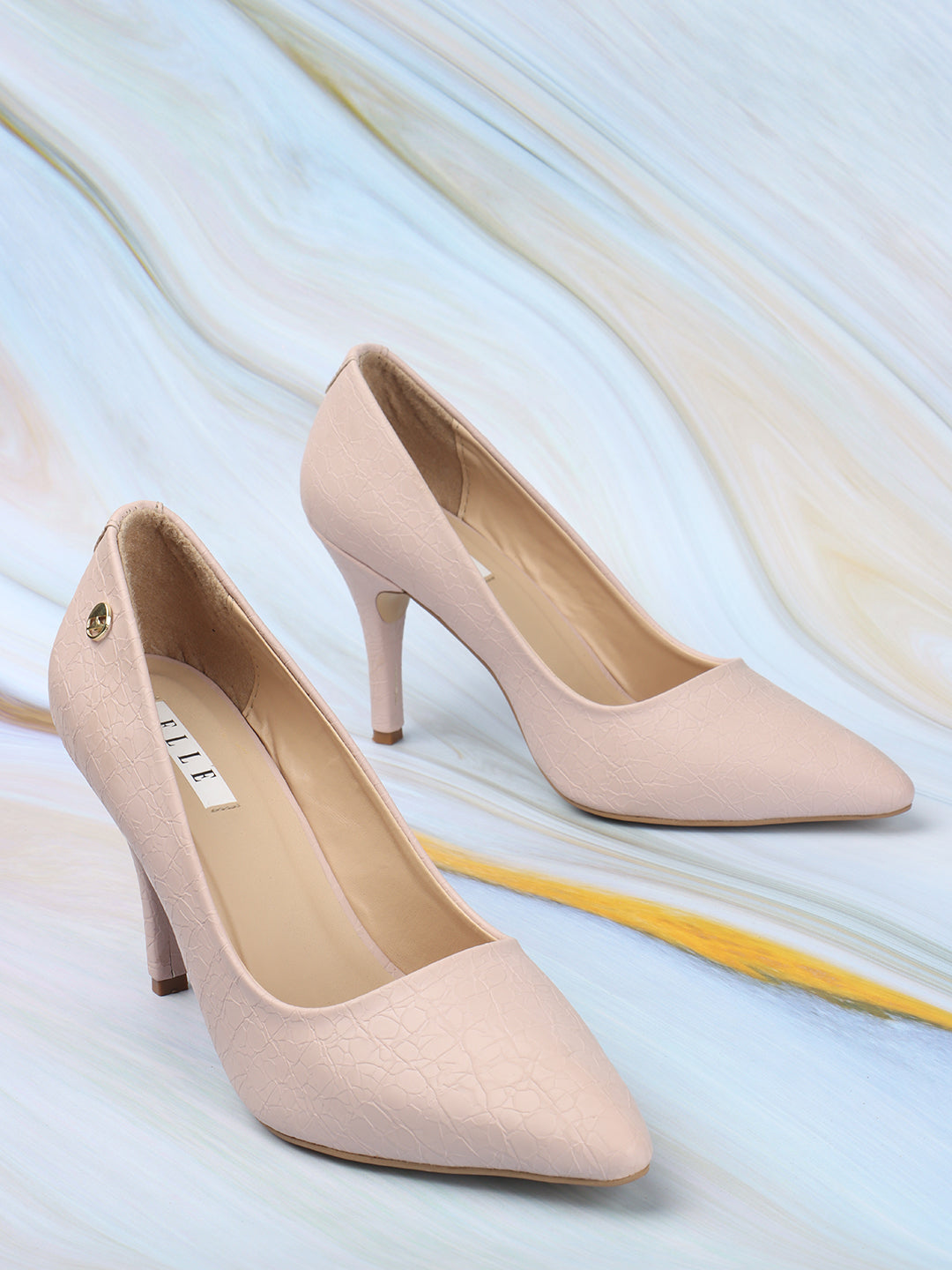 Women's Peach Textured Pointed Toe High Heels Pump