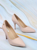 Women's Peach Textured Pointed Toe High Heels Pump