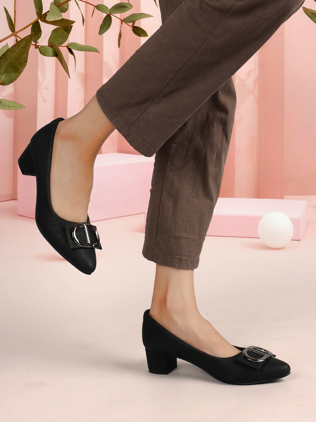 Women's Black Casual Slip-On Heels