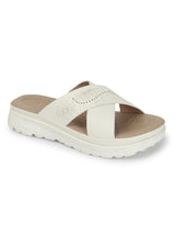 Women's White Crisscross Strap Platform Slide Sandals