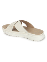 Women's White Crisscross Strap Platform Slide Sandals