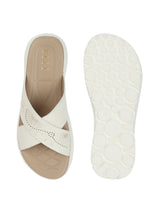 Women's White Crisscross Strap Platform Slide Sandals
