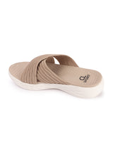 Women's Beige Criss-Cross Fly Knit Comfort Slides