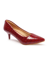 Women's Croc-Embossed Pointed Toe Kitten Heel Pumps