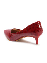 Women's Croc-Embossed Pointed Toe Kitten Heel Pumps