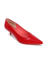 Women's Red Solid Pointed Toe Kitten Heel Pumps