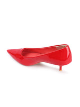 Women's Red Solid Pointed Toe Kitten Heel Pumps